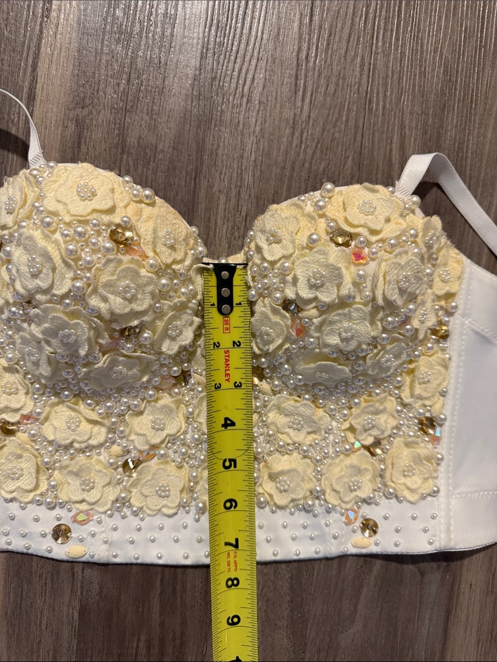 Love J Floral Pearl Embellished Bustier Corset Crop Top Ivory Size M - Picture 9 of 9